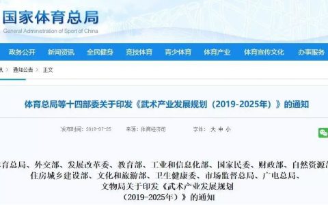 中国十四部委联合印发「发展规划」大力支持太极拳等武术产业发展